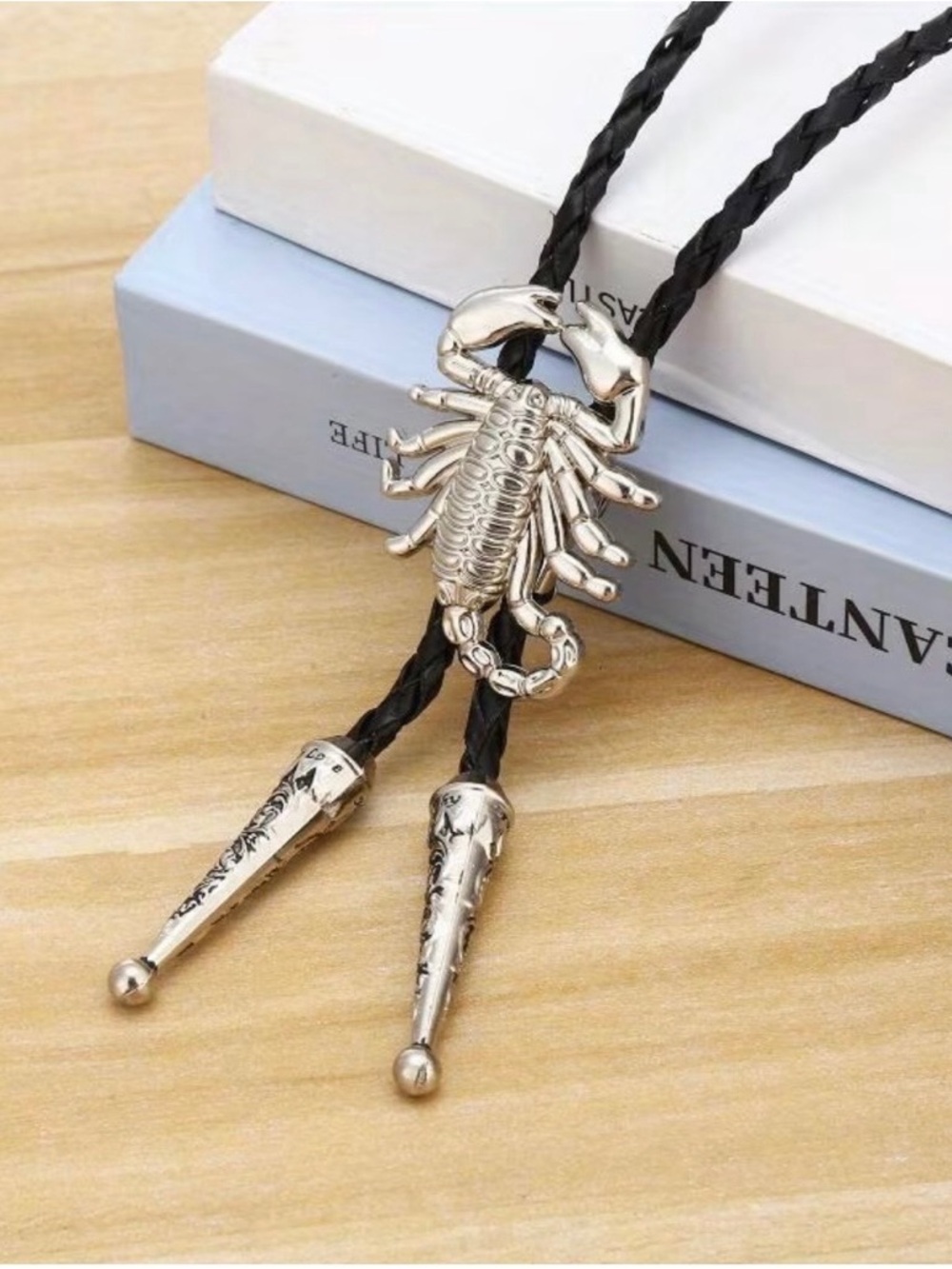 Men's Black Braided Cord Bolo Tie with Silver Scorpion Pendant NWOT